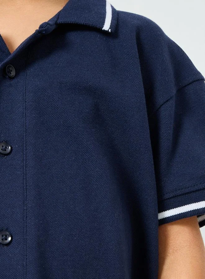 Styli Boys Navy Knit Polo T-Shirt and Shorts Set